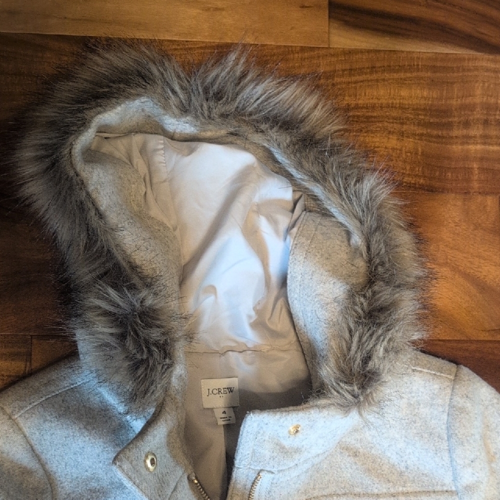 J.Crew Gray City Coat with Faux Fur Trim - Picture 5 of 10